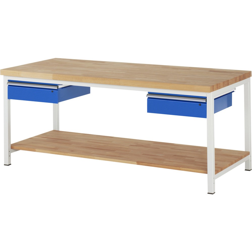 Produktabbildung Nr. 1: RAU Établi série 8000, HxlxP 840-1 040 x 2 000 x 900 mm, 2 tiroirs, 1 tablette en hêtre massif profondeur 757 mm