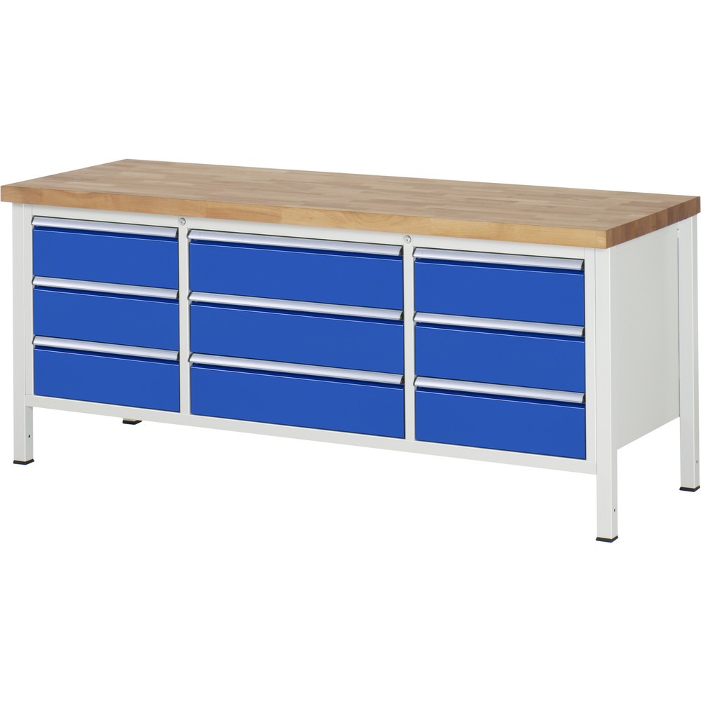 Produktabbildung Nr. 1: RAU Établi série 8000, 1 caisson triple, HxlxP 840 x 2 000 x 700 mm, 9 tiroirs extractibles à 90 % 9 x 180 mm, capacité de charge des tiroirs 100/75 kg