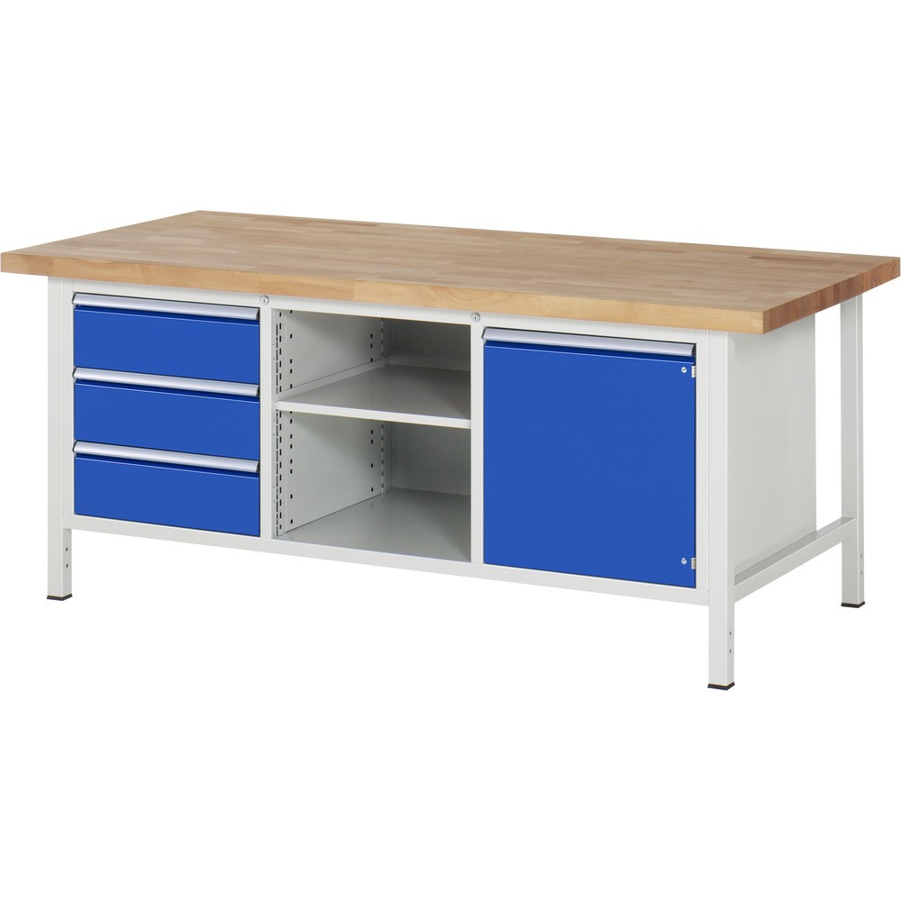 Produktabbildung Nr. 1: RAU Établi série 8000, HxlxP 840-1 040 x 2 000 x 900 mm, 1 triple caisson sous plateau, avec 3 tiroirs et 1 porte battante