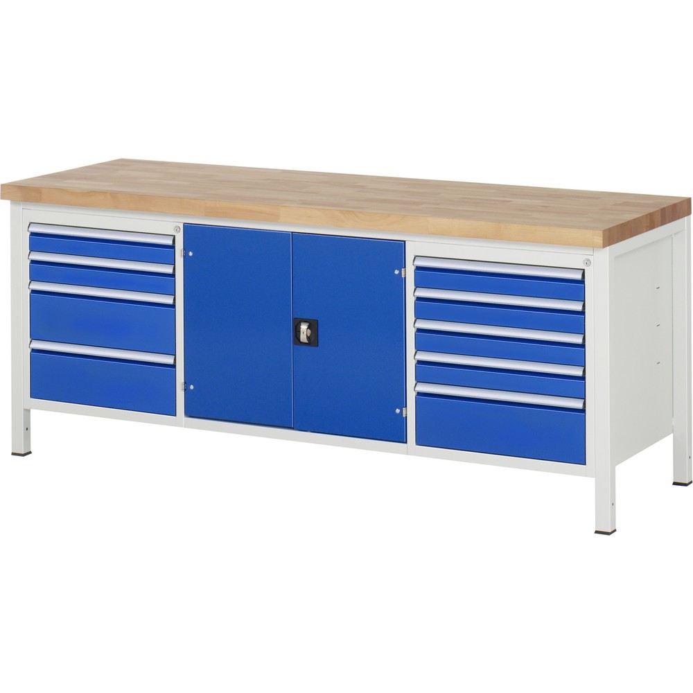 Produktabbildung Nr. 1: RAU Établi série 8000, 1 caisson triple, 1 tablette, 1 porte battante, HxlxP 840-1 040 x 2 000 x 700 mm, 9 tiroirs extractibles à 100 %