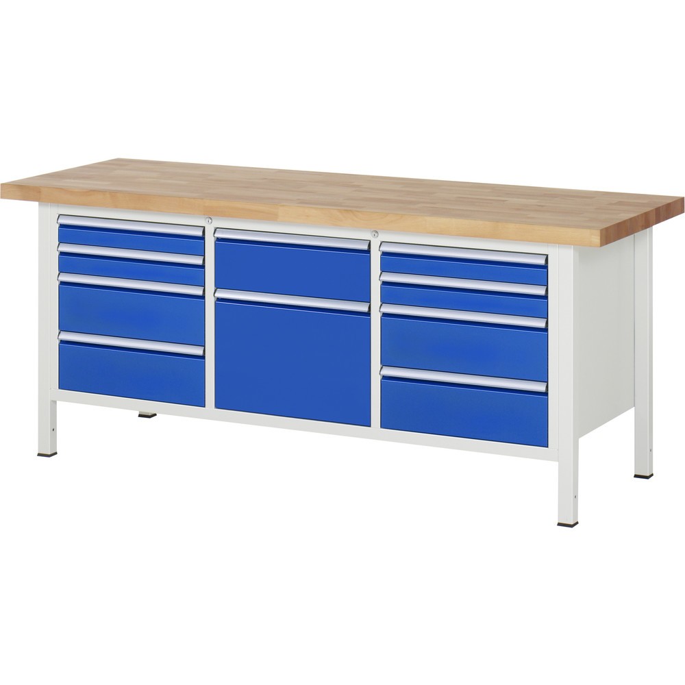 Produktabbildung Nr. 1: RAU Établi série 8000, 1 triple caisson, HxlxP 840 x 2 000 x 700 mm, 10 tiroirs extractibles à 90 % 4 x 90, 5 x 180, 1 x 360 mm, capacité de charge des tiroirs 100 kg