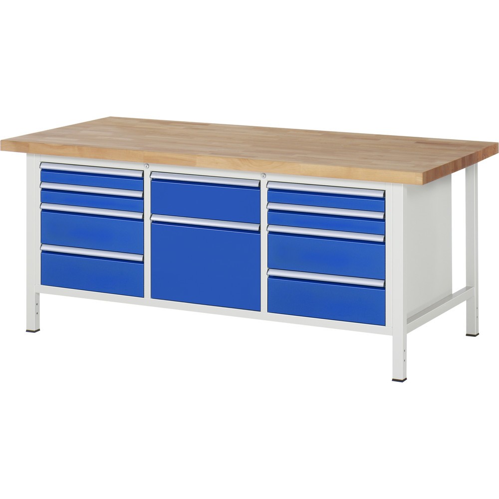 Produktabbildung Nr. 1: RAU Établi série 8000, 1 caisson triple, HxlxP 840-1 040 x 2 000 x 900 mm, 10 tiroirs extractibles à 100 % 4 x 90, 5 x 180, 1 x 360 mm, capacité de charge des tiroirs 100 kg