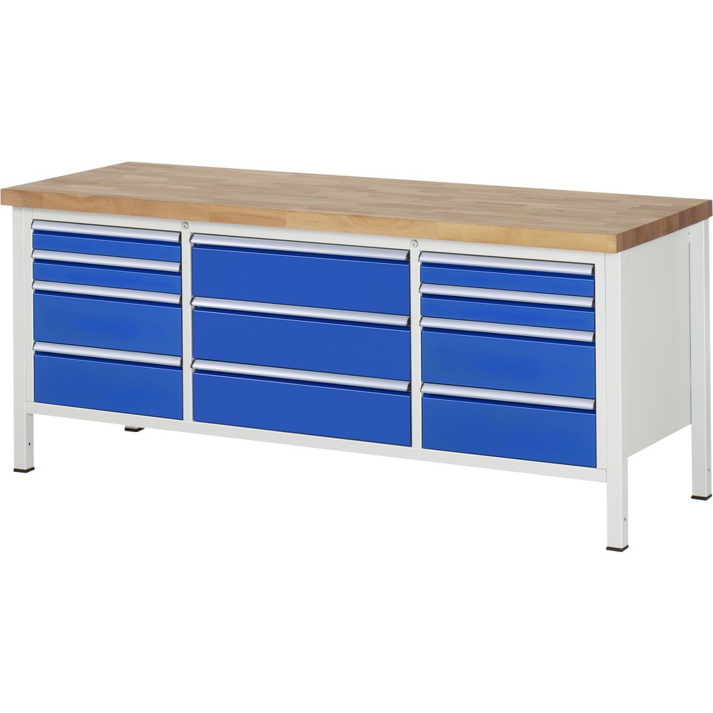 Produktabbildung Nr. 1: RAU Établi série 8000, 1 caisson triple, HxlxP 840 x 2 000 x 700 mm, 11 tiroirs 4 x 90, 7 x 180 mm, capacité de charge des tiroirs 75/100 kg