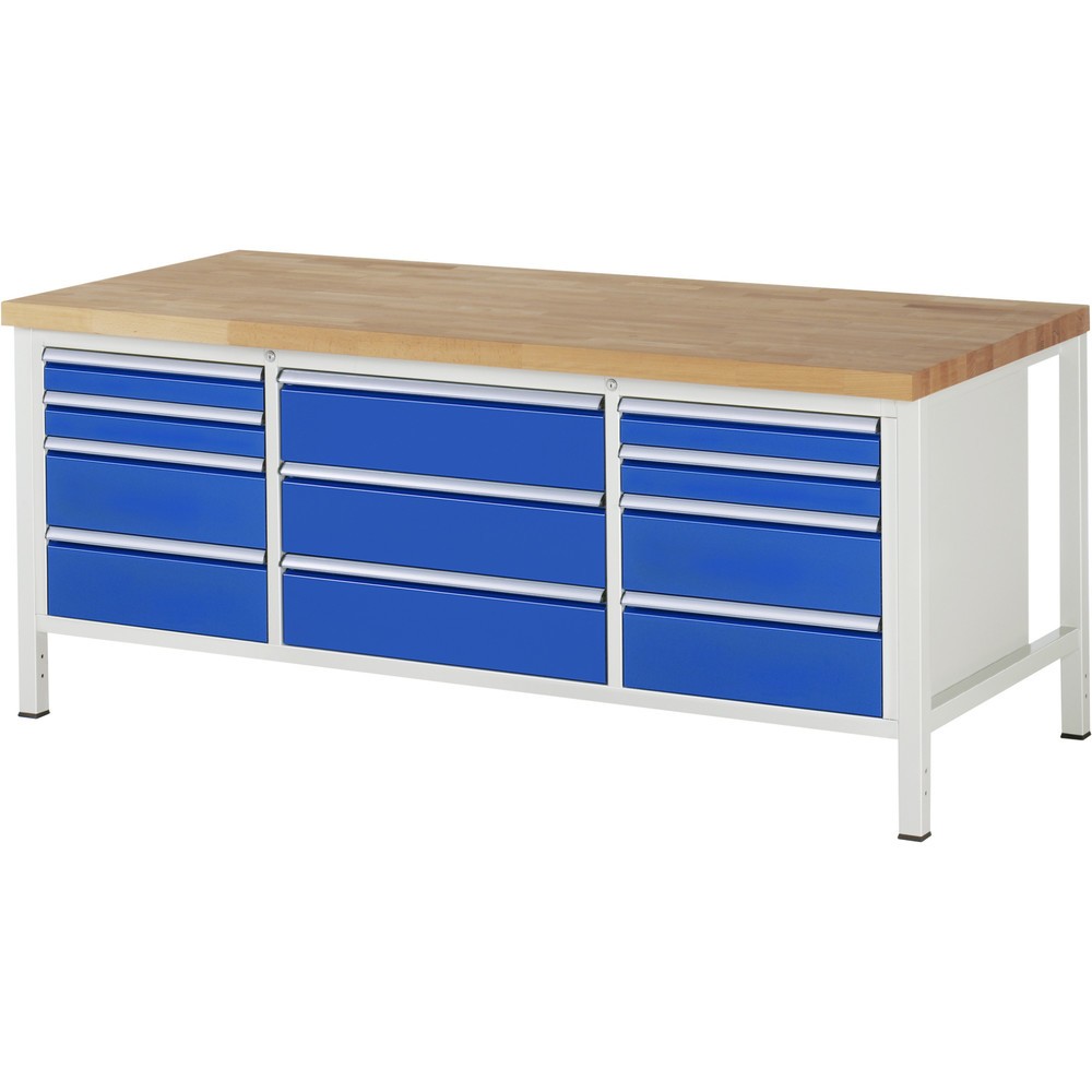 Produktabbildung Nr. 1: RAU Établi série 8000, 1 caisson triple, HxlxP 840-1 040 x 2 000 x 900 mm, 11 tiroirs 4 x 90, 7 x 180 mm, capacité de charge des tiroirs 100/75 kg