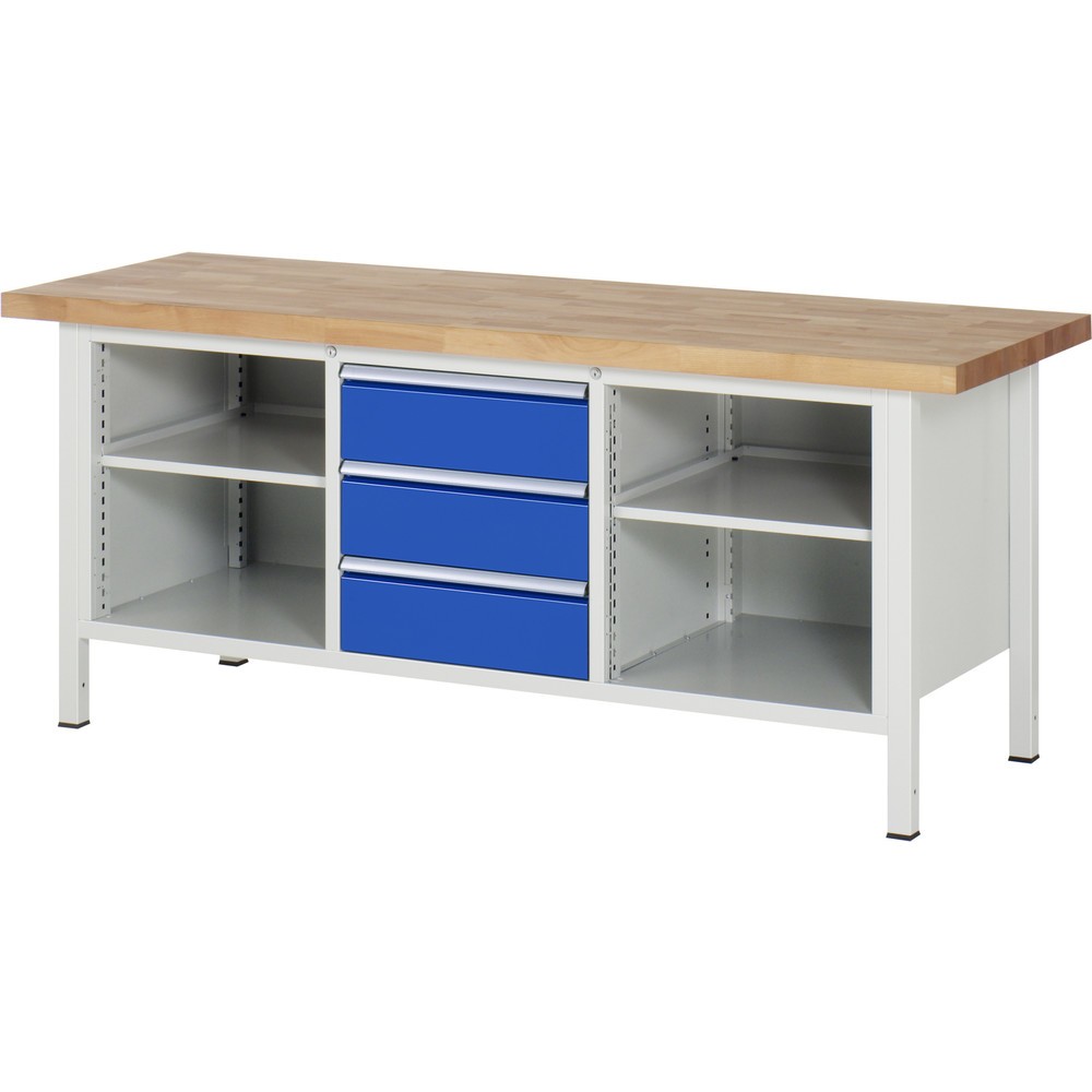 Produktabbildung Nr. 1: RAU Établi série 8000, 1 caisson triple, 2 tablettes, HxlxP 840-1 040 x 2 000 x 700 mm, 3 tiroirs extractibles à 100 %