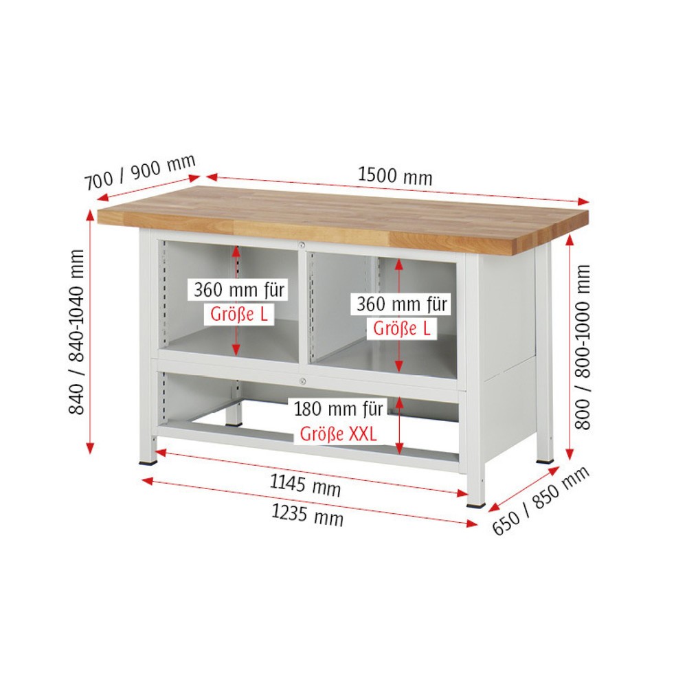 Produktabbildung Nr. 5: RAU Établi série 8000, 1 caisson triple, 1 porte battante, HxlxP 840 x 1 500 x 900 mm, 5 tiroirs extractibles à 100 %