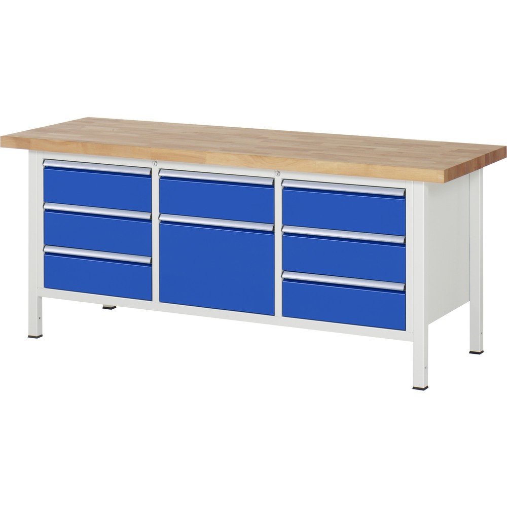 Produktabbildung Nr. 1: RAU Établi série 8000, 1 triple caisson, HxlxP 840-1 040 x 2 000 x 700 mm, 8 tiroirs extractibles à 90 % 7 x 180, 1 x 360 mm