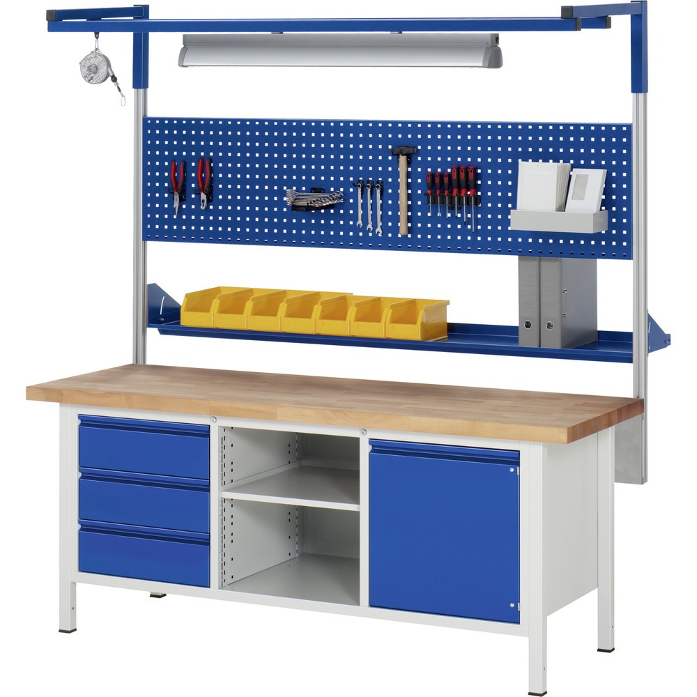 Produktabbildung Nr. 6: RAU Établi série 8000, 1 caisson triple, 1 tablette, 1 porte battante, HxlxP 840-1 040 x 2 000 x 700 mm, 3 tiroirs, poignée intégrée