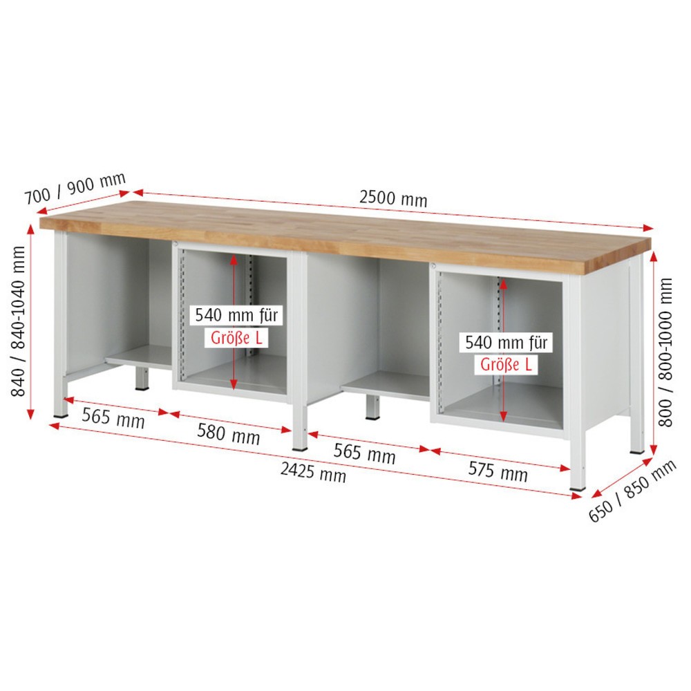 Produktabbildung Nr. 4: RAU Établi série 8000, 2 caissons, HxlxP 840 x 2 500 x 700 mm, 10 tiroirs extractibles à 90 %