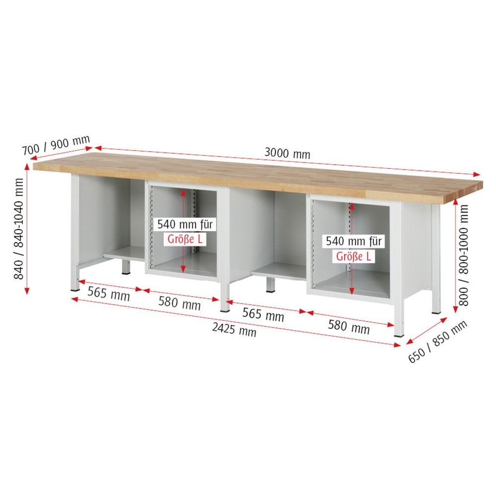 Produktabbildung Nr. 3: RAU Établi série 8000, 2 caissons, HxlxP 840 x 3 000 x 700 mm, 10 tiroirs extractibles à 100 %