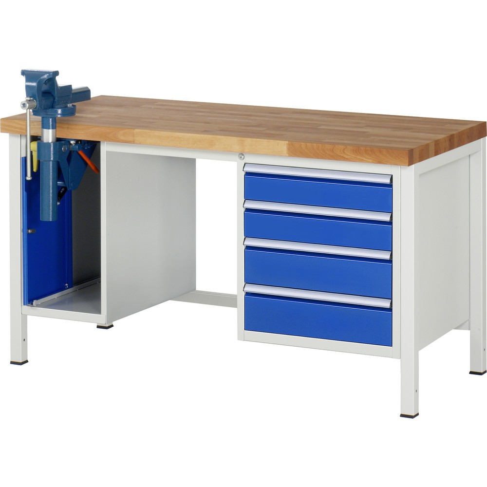 Produktabbildung Nr. 1: RAU Établi série 8000, 2 caissons, HxlxP 840 x 1 500 x 700 mm, 4 tiroirs extractibles à 90 % 2 x 120, 2 x 150 mm, étau inclus