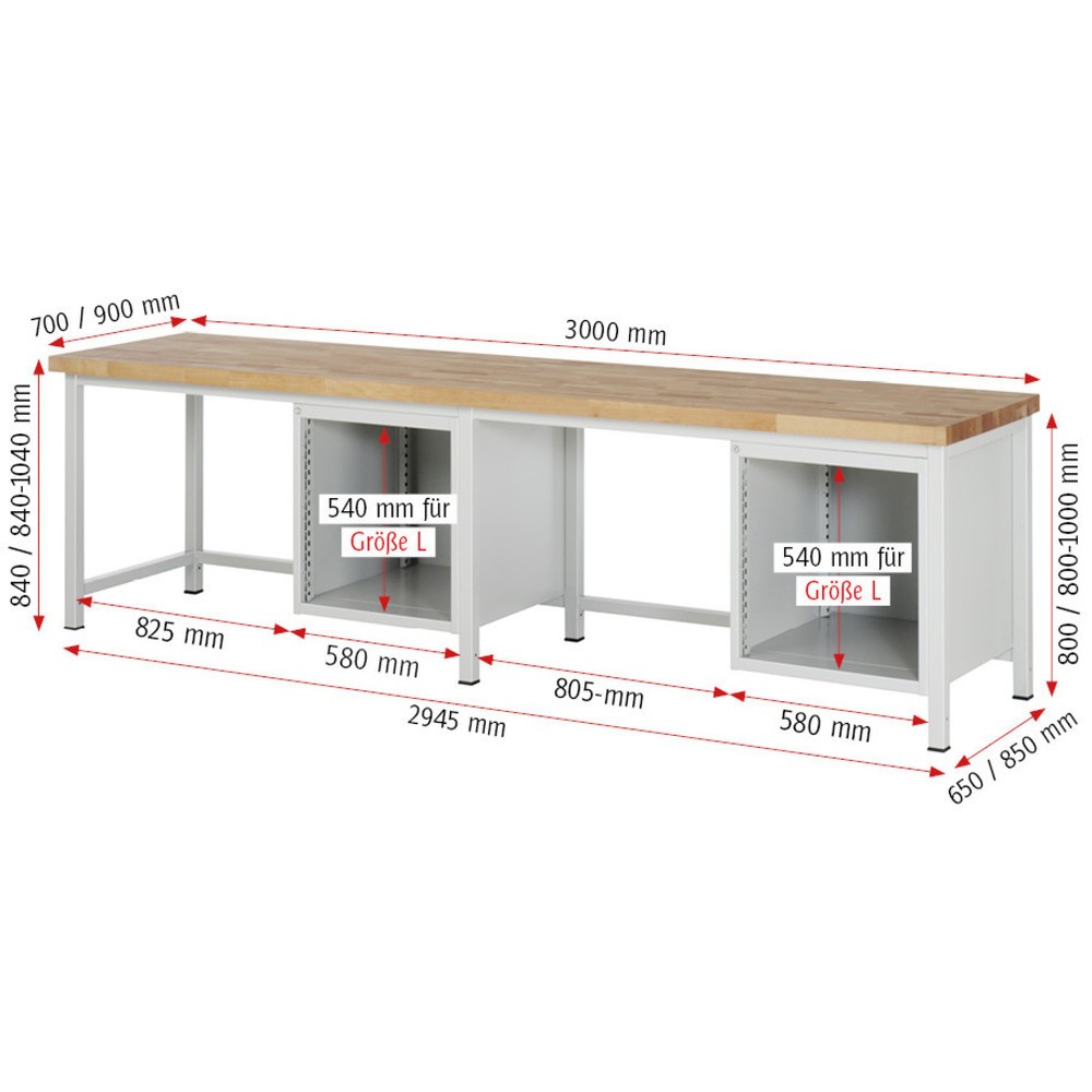 Produktabbildung Nr. 4: RAU Établi série 8000, 2 caissons, HxlxP 840 x 3 000 x 700 mm, 6 tiroirs extractibles à 90 % 6 x 180 mm