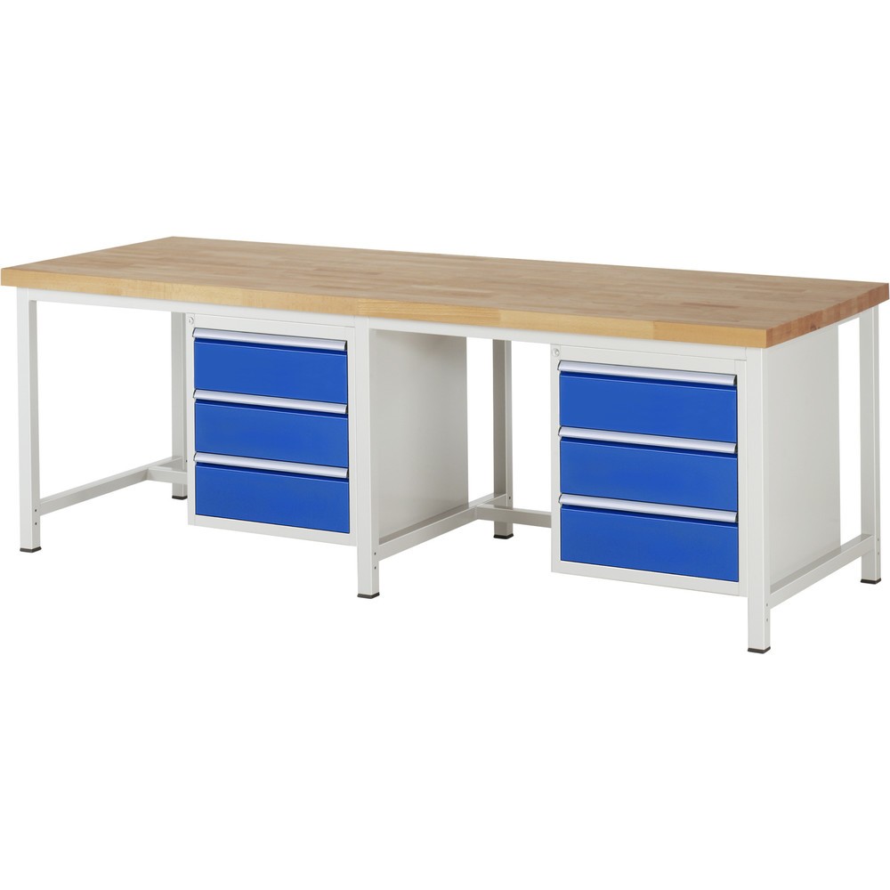 Produktabbildung Nr. 1: RAU Établi série 8000, 2 caissons, HxlxP 840-1 040 x 2 500 x 900 mm, 6 tiroirs extractibles à 90 % 6 x 180 mm