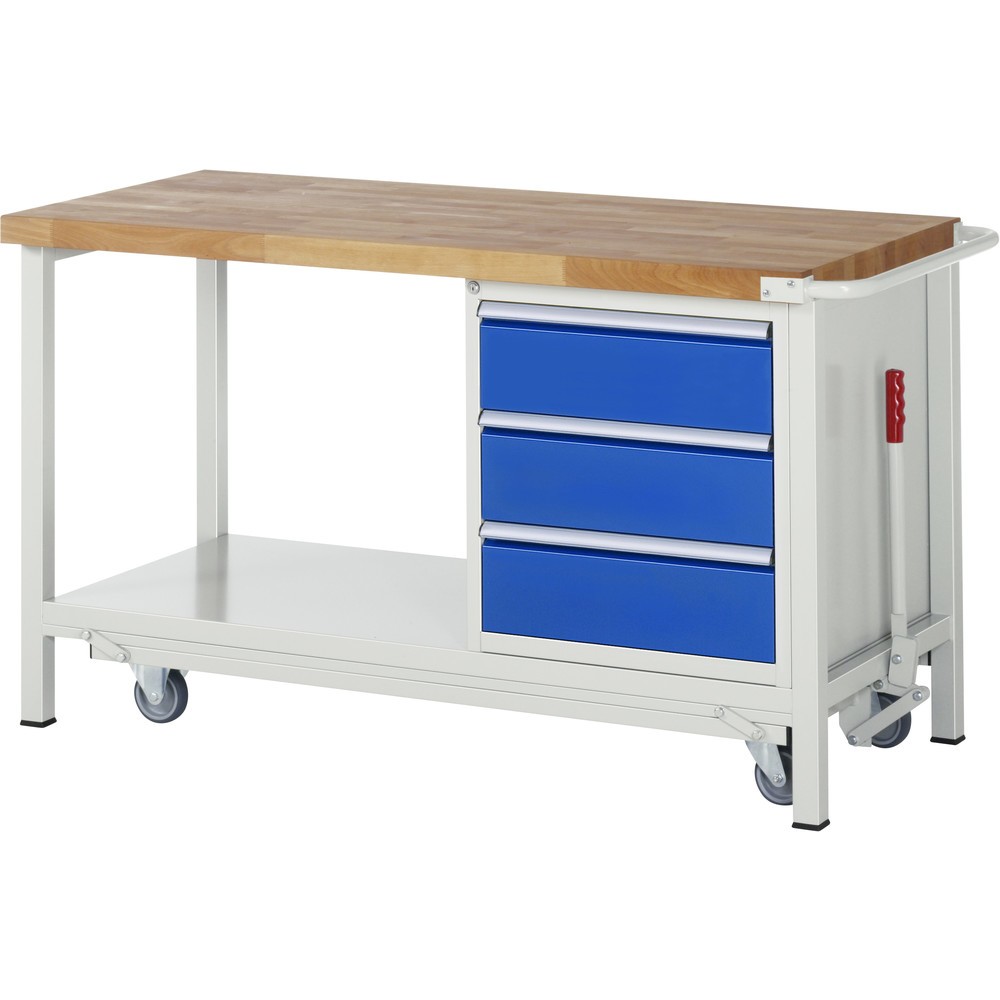 Produktabbildung Nr. 1: RAU Établi avec châssis série 8000, HxlxP 880 x 1 500 x 700 mm, 1 caisson sous plateau à droite, avec 3 tiroirs