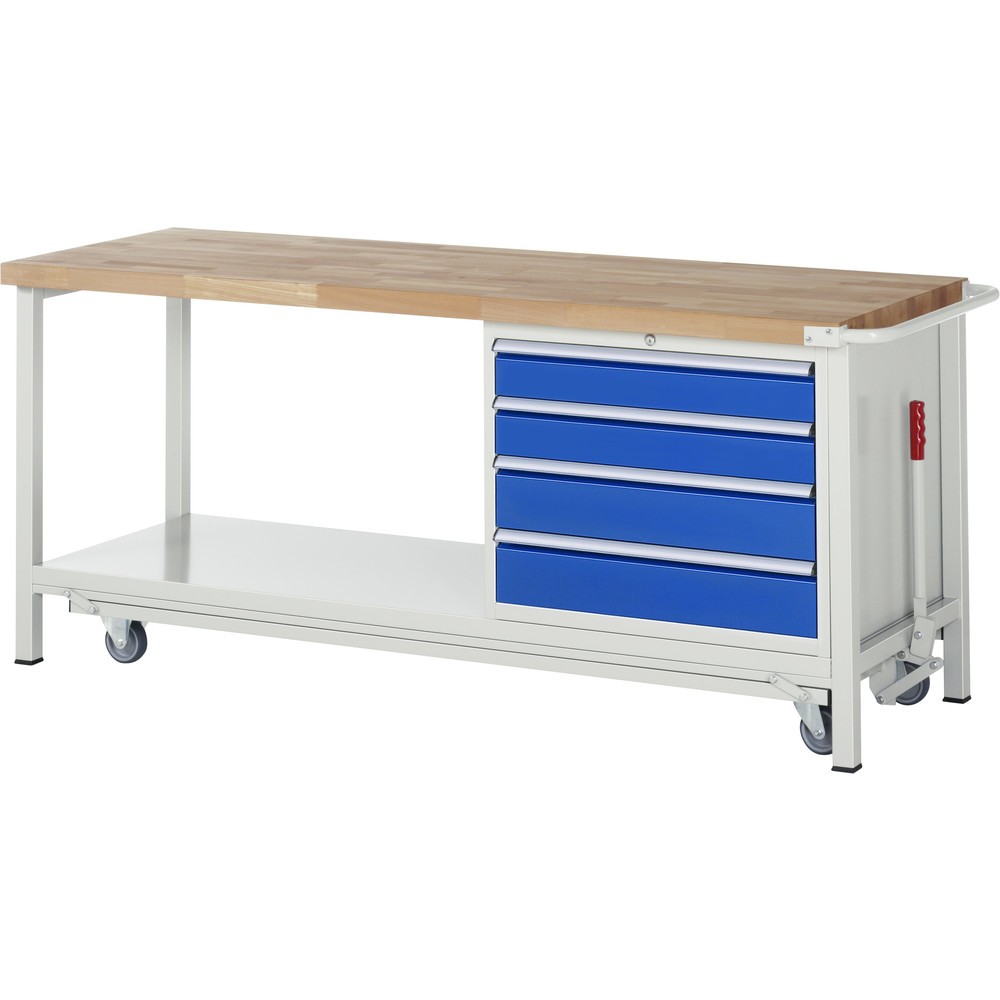 Produktabbildung Nr. 1: RAU Établi avec châssis série 8000, HxlxP 880 x 2 000 x 700 mm, 1 caisson sous plateau à droite, avec 4 tiroirs