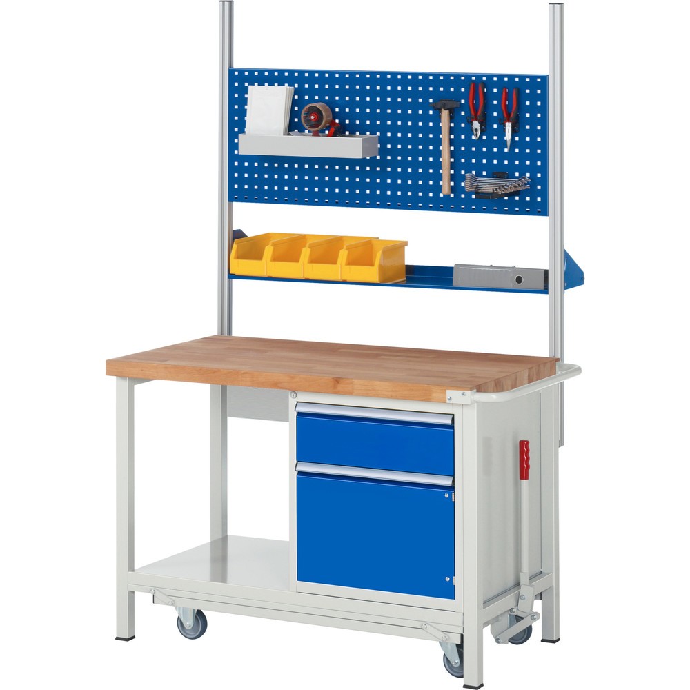 Produktabbildung Nr. 6: RAU Établi série 8000 avec rouleur abaissable, 1 caisson, 1 tablette, HxlxP 880 x 1 250 x 700 mm, 4 tiroirs, capacité de charge des tiroirs 100 kg