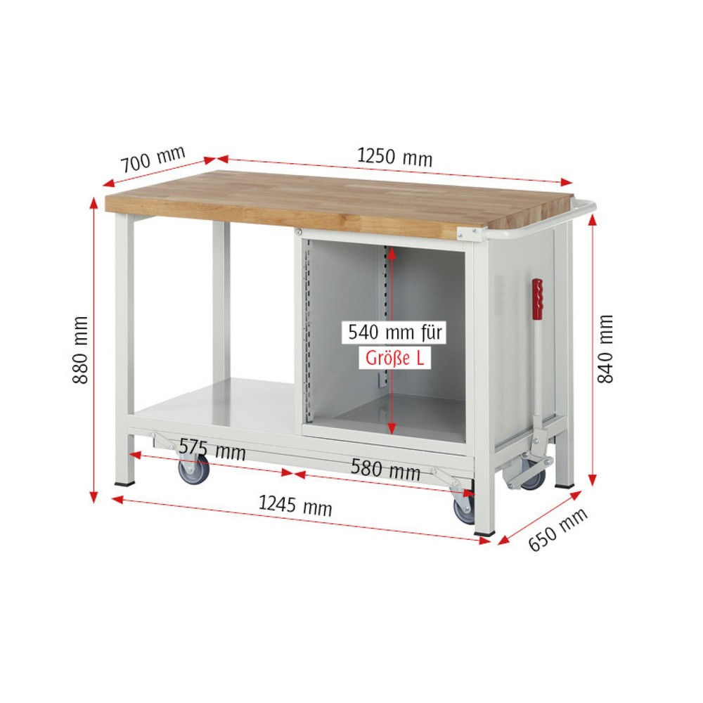 Produktabbildung Nr. 7: RAU Établi série 8000 avec rouleur abaissable, 1 caisson, 1 tablette, HxlxP 880 x 1 250 x 700 mm, 4 tiroirs, capacité de charge des tiroirs 100 kg