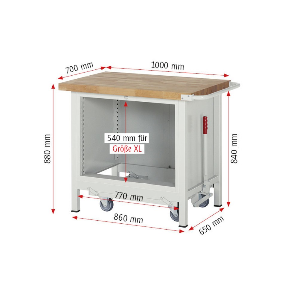 Produktabbildung Nr. 7: RAU Établi série 8000 avec rouleur abaissable, 1 caisson, HxlxP 880 x 1 000 x 700 mm, 2 tiroirs extractibles à 100%, capacité de charge des tiroirs 75 kg