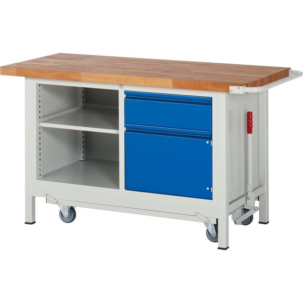 Produktabbildung Nr. 1: RAU Établi série 8000 avec rouleur abaissable, 1 caisson double, HxlxP 880 x 1 500 x 700 mm, 1 tiroir, 1 porte battante, 1 tablette