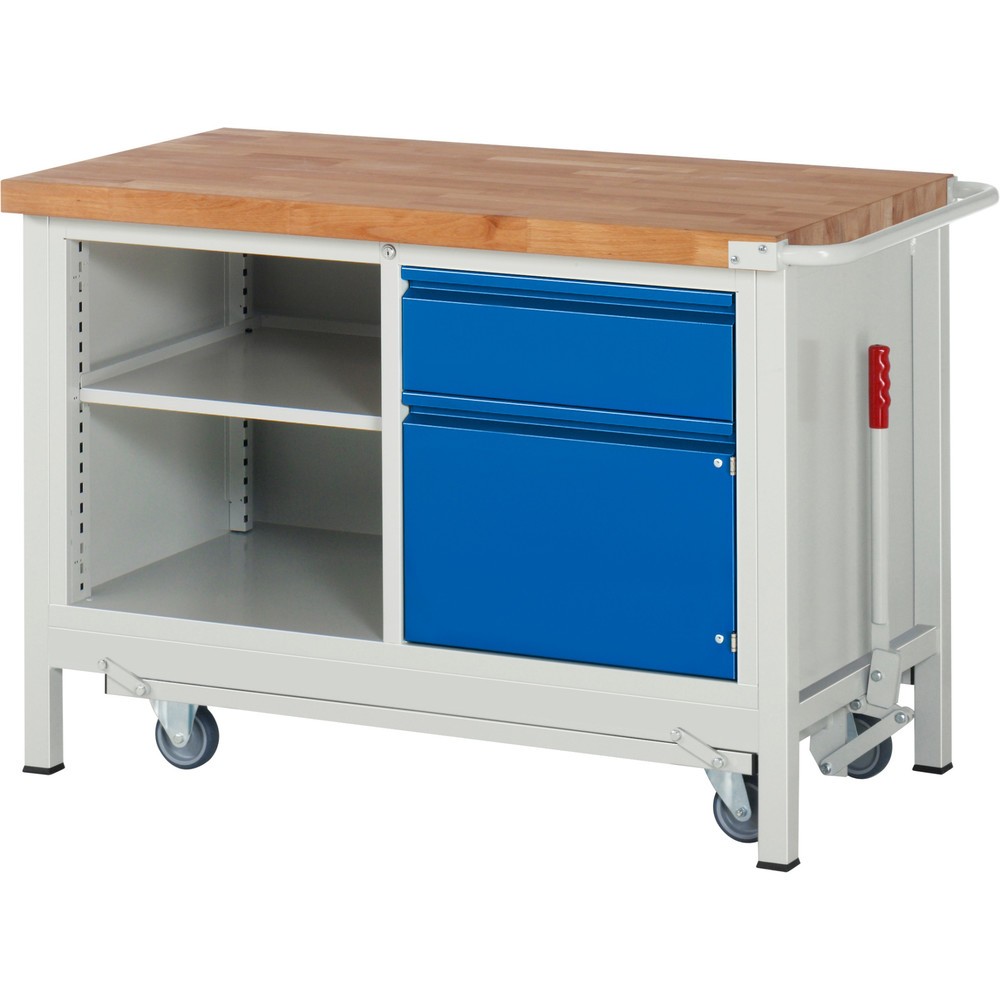 Produktabbildung Nr. 1: RAU Établi série 8000 avec rouleur abaissable, 1 caisson double, HxlxP 880 x 1 250 x 700 mm, 1 tiroir, 1 porte battante, 1 tablette
