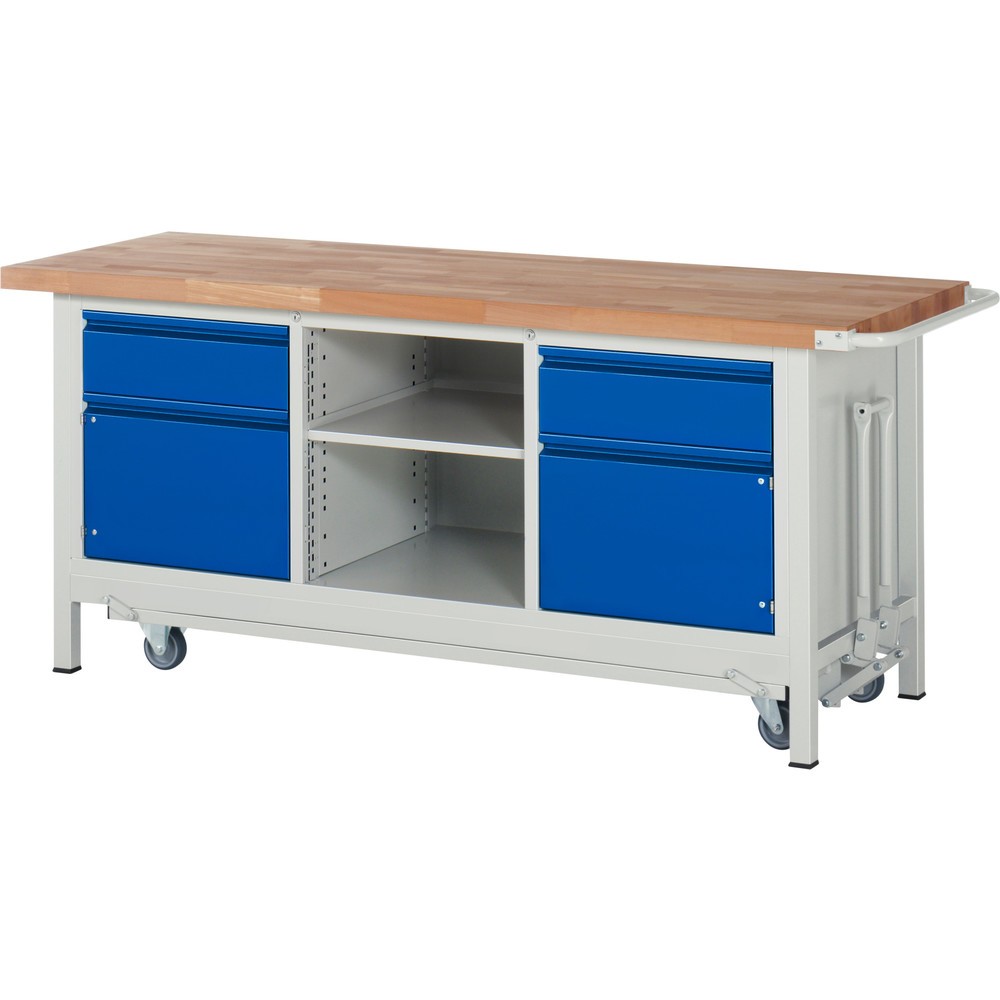 Produktabbildung Nr. 1: RAU Établi série 8000 avec rouleur abaissable, 1 caisson triple, HxlxP 880 x 2 000 x 700 mm, 2 tiroirs extractibles à 90% 2 x 180 mm, 1 tablette, 2 portes battantes