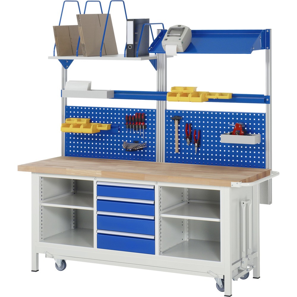 Produktabbildung Nr. 7: RAU Établi série 8000 avec rouleur abaissable, 1 caisson triple, HxlxP 880 x 2 000 x 700 mm, 4 tiroirs extractibles à 90%, 1 tablette