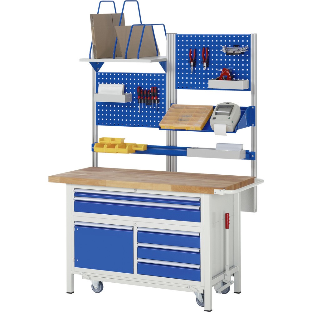 Produktabbildung Nr. 6: RAU Établi série 8000 avec rouleur abaissable, 1 caisson triple, HxlxP 920 x 1 250 x 700 mm, 5 tiroirs, 1 porte battante