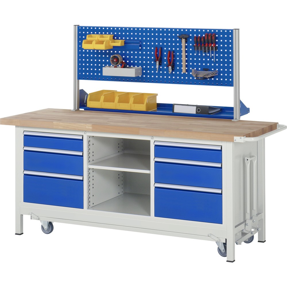 Produktabbildung Nr. 6: RAU Établi série 8000 avec rouleur abaissable, 1 caisson triple, HxlxP 880 x 2 000 x 700 mm, 6 tiroirs extractibles à 100 % 2 x 120 mm, 2 x 150 mm, 2 x 270 mm, 1 tablette