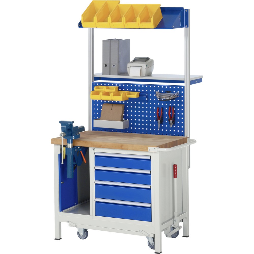 Produktabbildung Nr. 10: RAU Établi série 8000 avec rouleur abaissable, 2 caissons, HxlxP 880 x 1 000 x 700 mm, 5 tiroirs extractibles à 90%