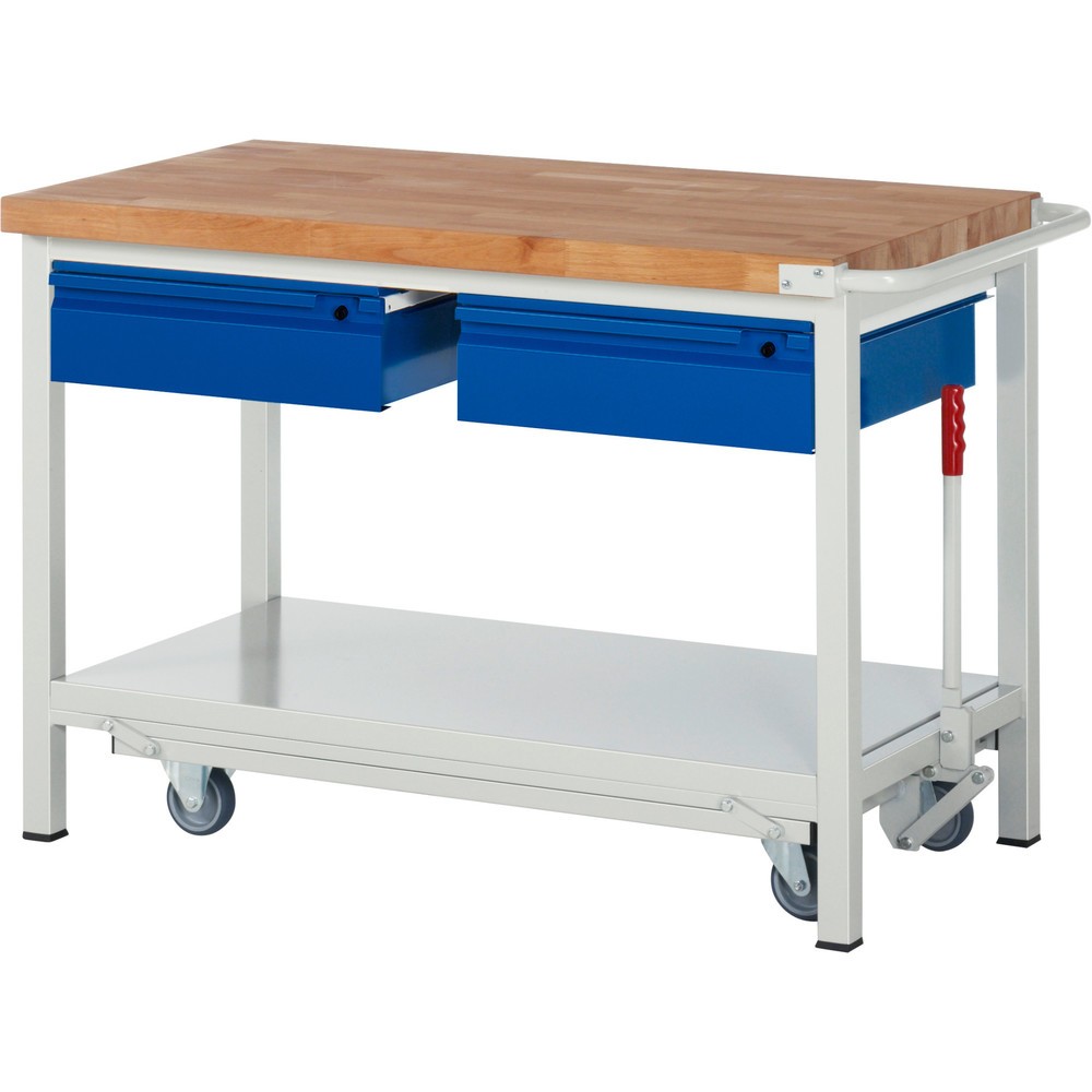Produktabbildung Nr. 1: RAU Établi série 8000 avec rouleur abaissable, 2 tiroirs, 1 tablette, HxlxP 880 x 1 250 x 700 mm, 2 tiroirs
