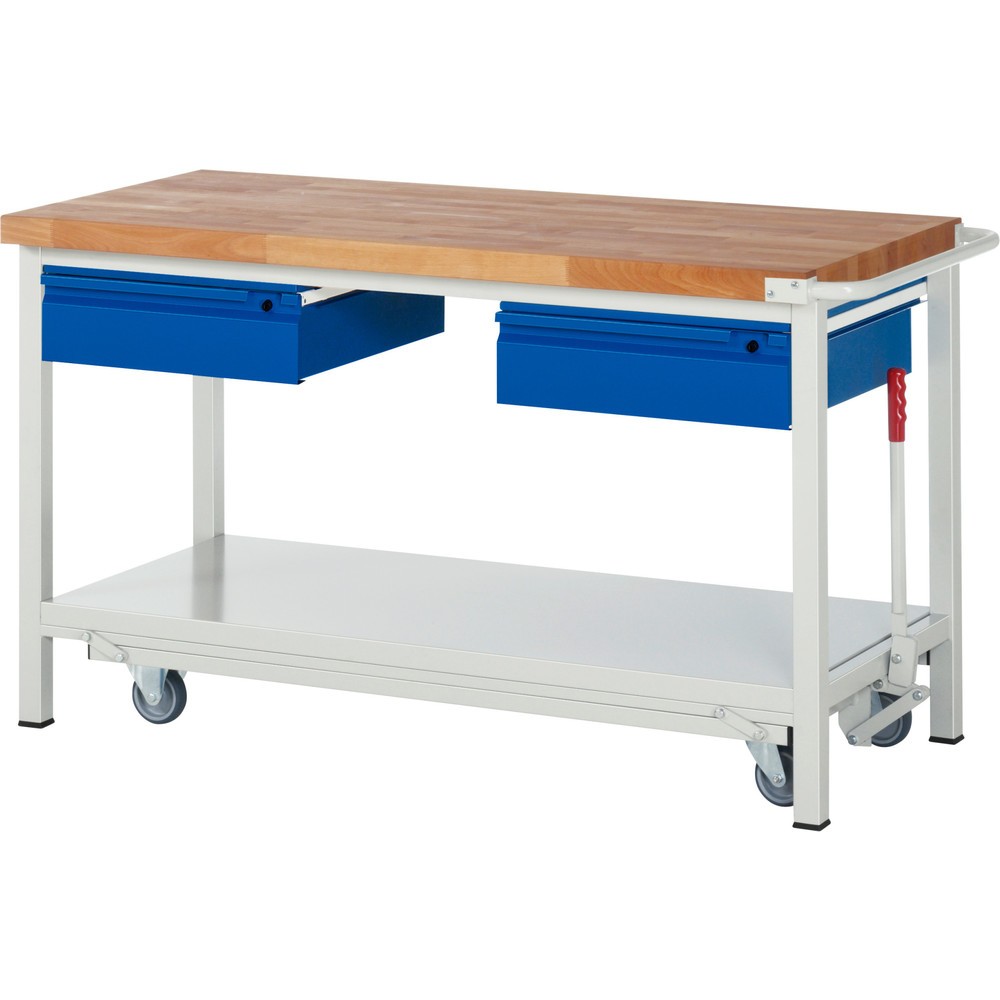 N° de l'image du produit 1 : RAU Établi série 8000 avec rouleur abaissable, 2 tiroirs, 1 tablette, HxlxP 880 x 1 500 x 700 mm, 2 tiroirs