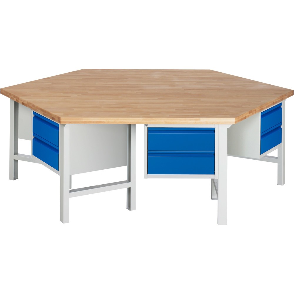 Produktabbildung Nr. 1: RAU Gruppenwerkbank Serie 4000, 6 Container, HxBxT 840 x 2.700 x 2.340 mm, 12 x 90%-Auszug-Schubladen mit Griffkantung