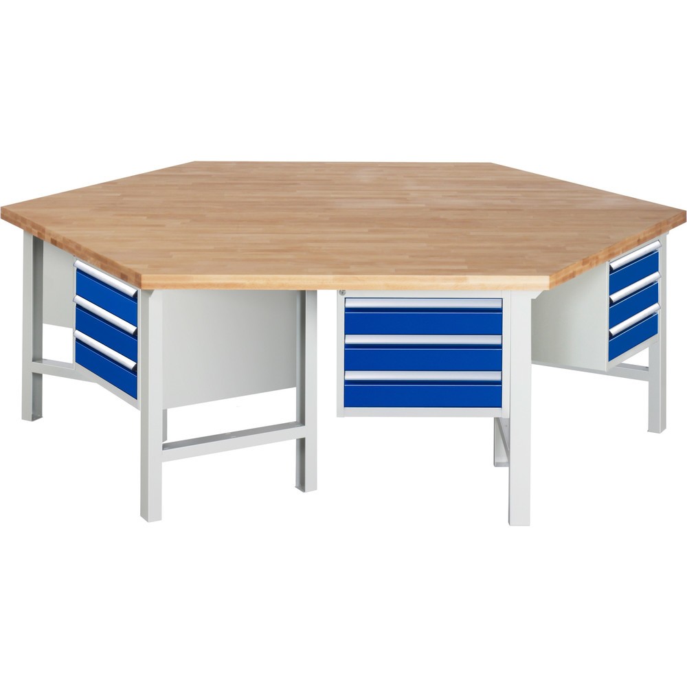 Produktabbildung: RAU Gruppenwerkbank Serie 4000, 6 Container, HxBxT 790-1.140 x 2.700 x 2.340 mm, 18 x 90%-Auszug-Schubladen