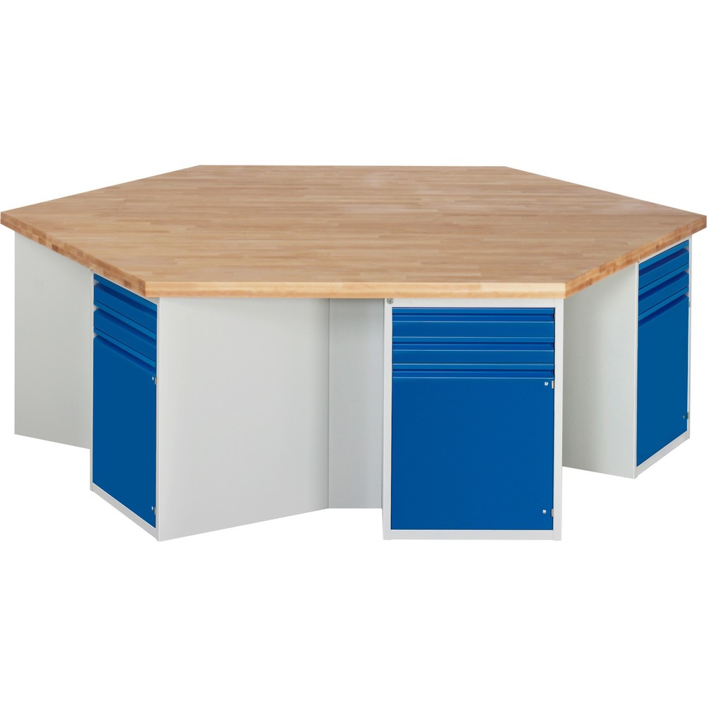 Produktabbildung Nr. 1: RAU Gruppenwerkbank Serie 4000, 6 Container, HxBxT 840 x 2.700 x 2.340 mm, 6 Flügeltüren, 12 x 90%-Auszug-Schubladen mit Griffkantung