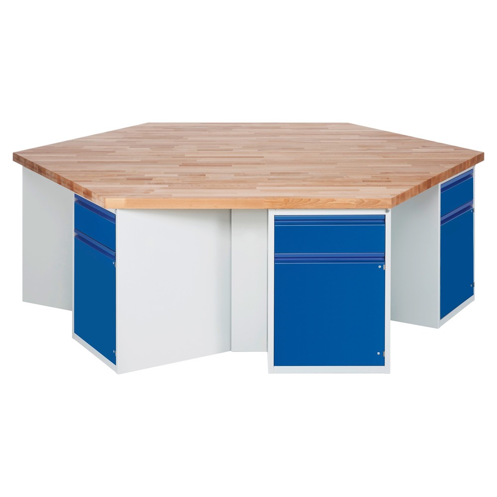 Produktabbildung Nr. 1: RAU Gruppenwerkbank Serie 4000, 6 Container, HxBxT 840 x 2.700 x 2.340 mm, 6 Flügeltüren, 6 x 90%-Auszug-Schubladen mit Griffkantung