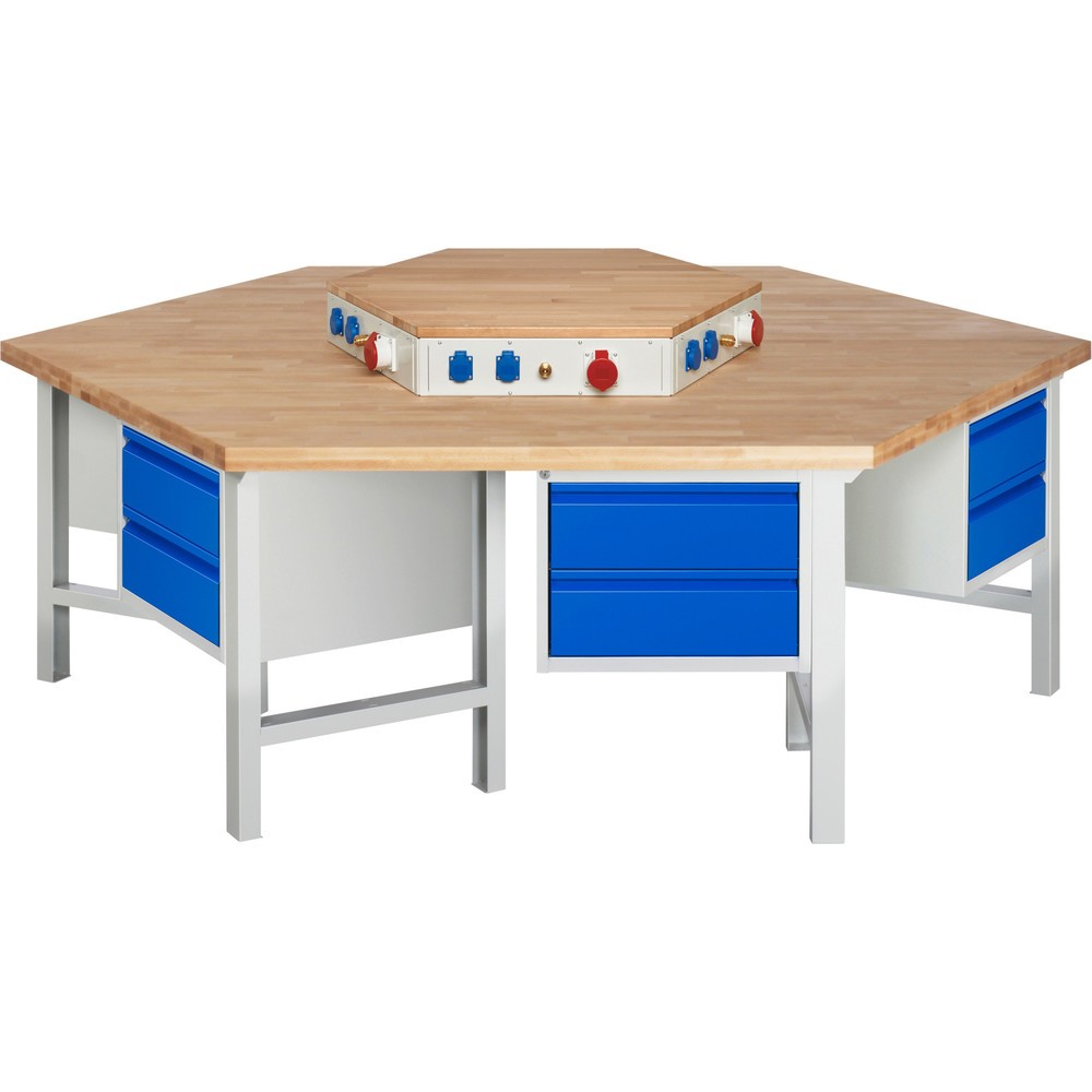 Produktabbildung Nr. 1: RAU Gruppenwerkbank Serie 4000, Energieaufsatz, 6 Container, HxBxT 840 x 2.700 x 2.340 mm, 12 x 90%-Auszug-Schubladen mit Griffkantung