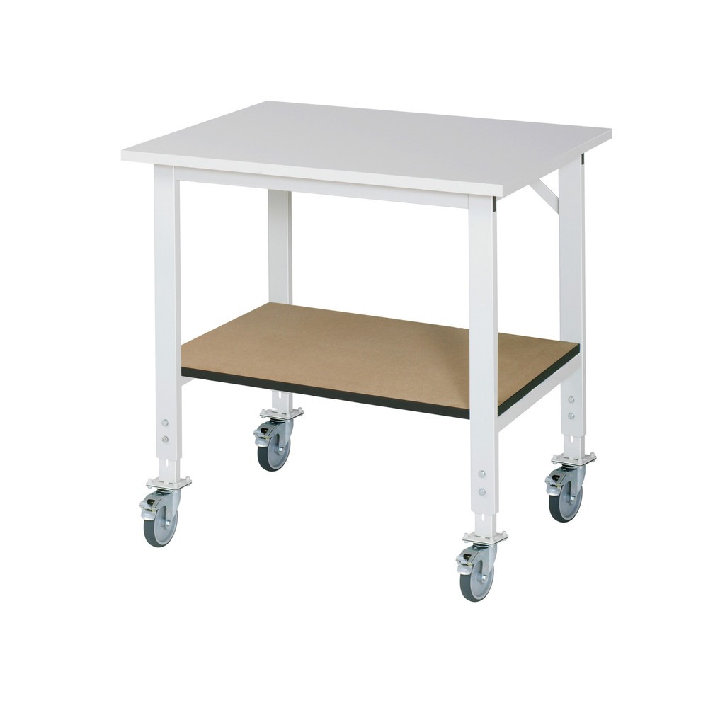 Produktabbildung: RAU höhenverstellbarer, mobiler Werktisch Serie TOM, HxBxT 760-1.080 x 1.000 x 800 mm, Arbeitsplatte Melamin-Belag