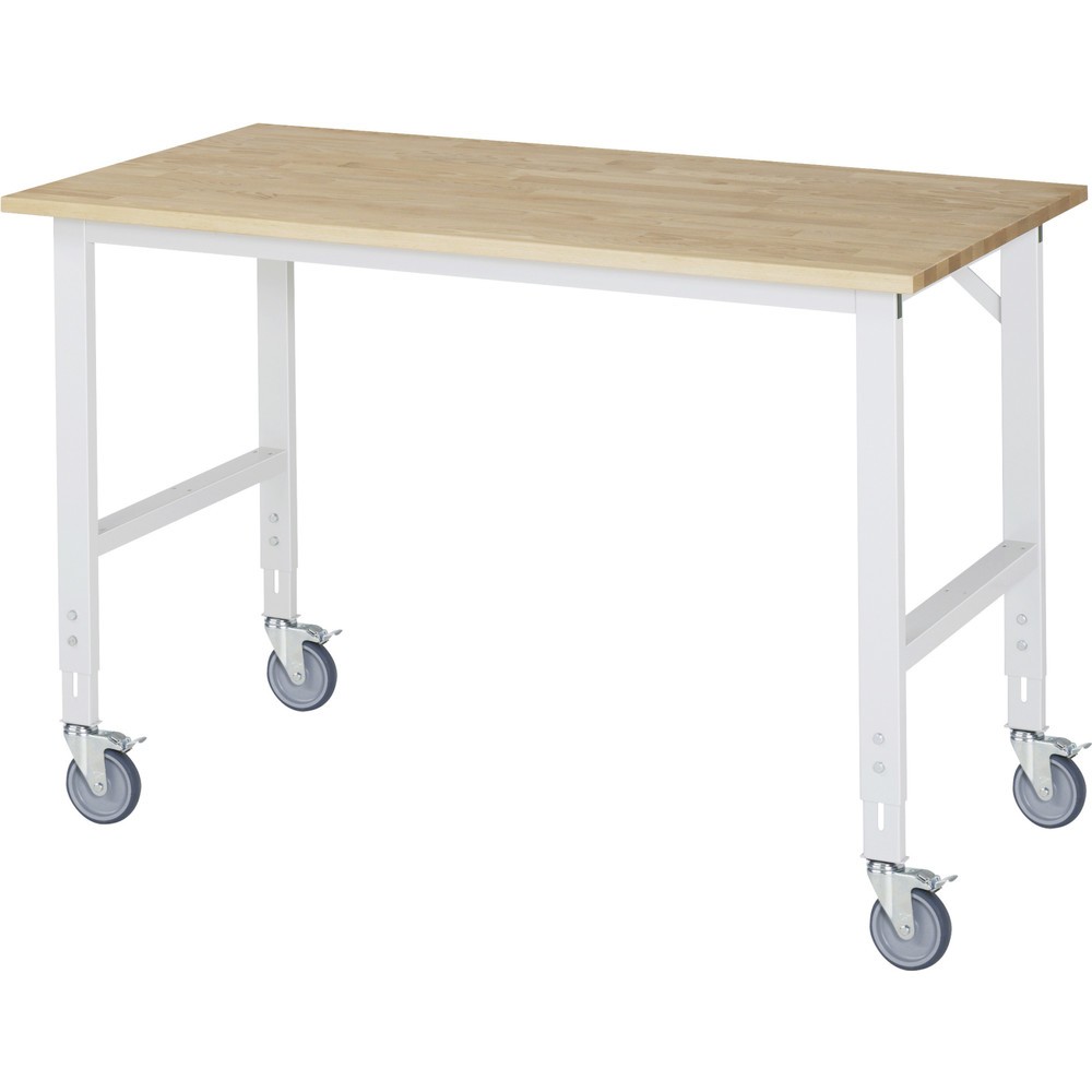 Produktabbildung Nr. 1: RAU höhenverstellbarer, mobiler Werktisch Serie TOM, Höhe 910-1.230 mm, BxT 1.500 x 800 mm, Arbeitplatte Buche-Massiv