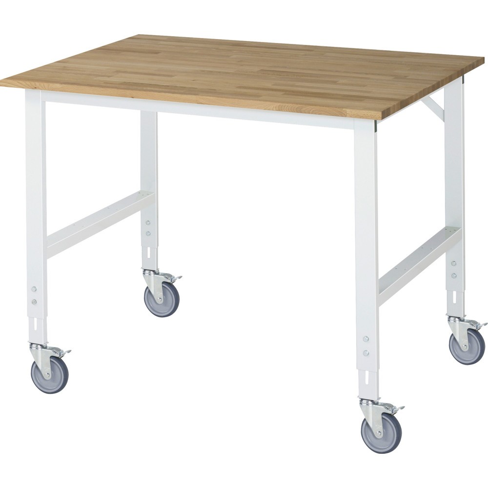 Produktabbildung Nr. 1: RAU höhenverstellbarer, mobiler Werktisch Serie TOM, Höhe 910-1.230 mm, BxT 1.250 x 1.000 mm, Arbeitplatte Buche-Massiv