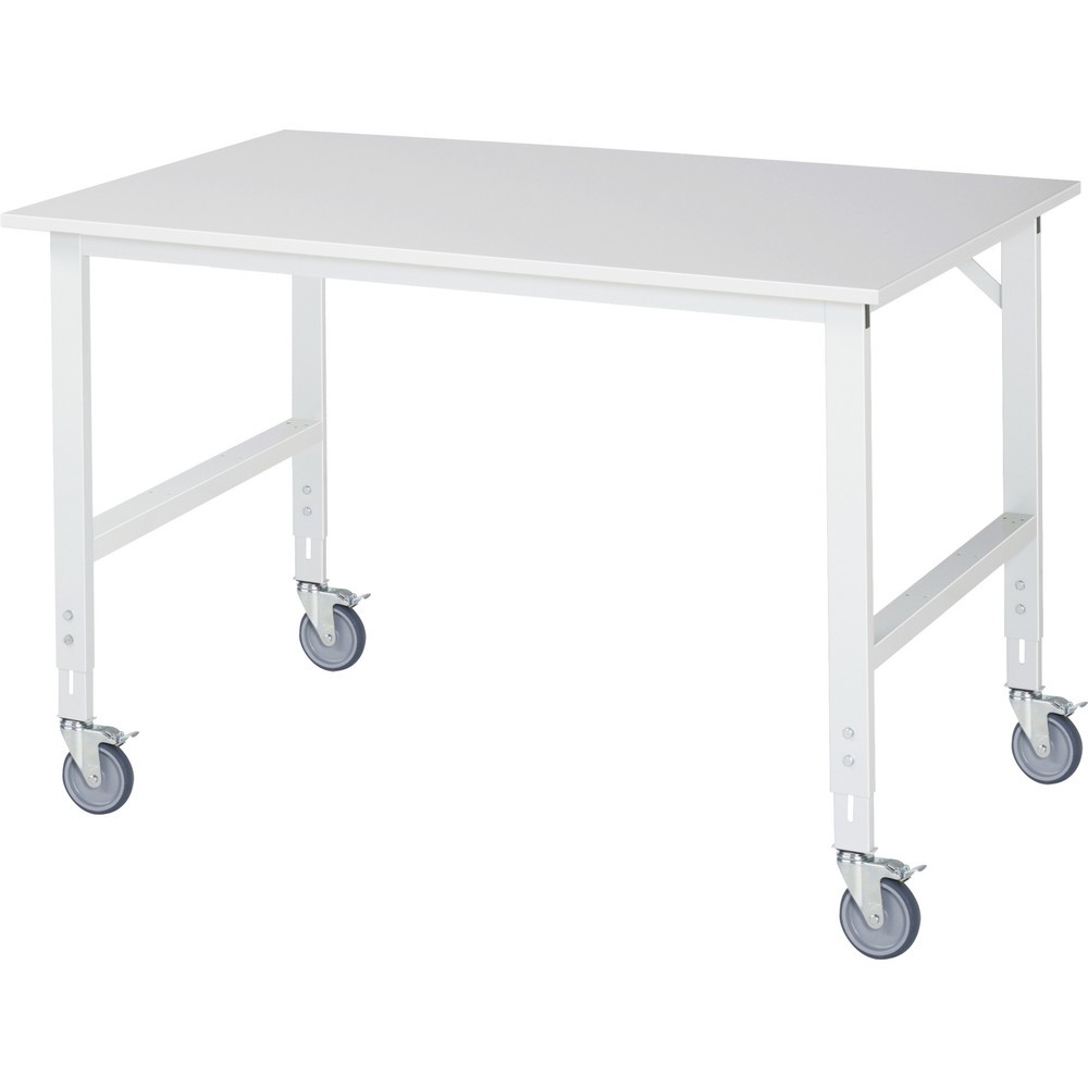 Produktabbildung Nr. 1: RAU höhenverstellbarer, mobiler Werktisch Serie TOM, Höhe 910-1.230 mm, BxT 1.500 x 1.000 mm, Arbeitplatte Melamin-Belag