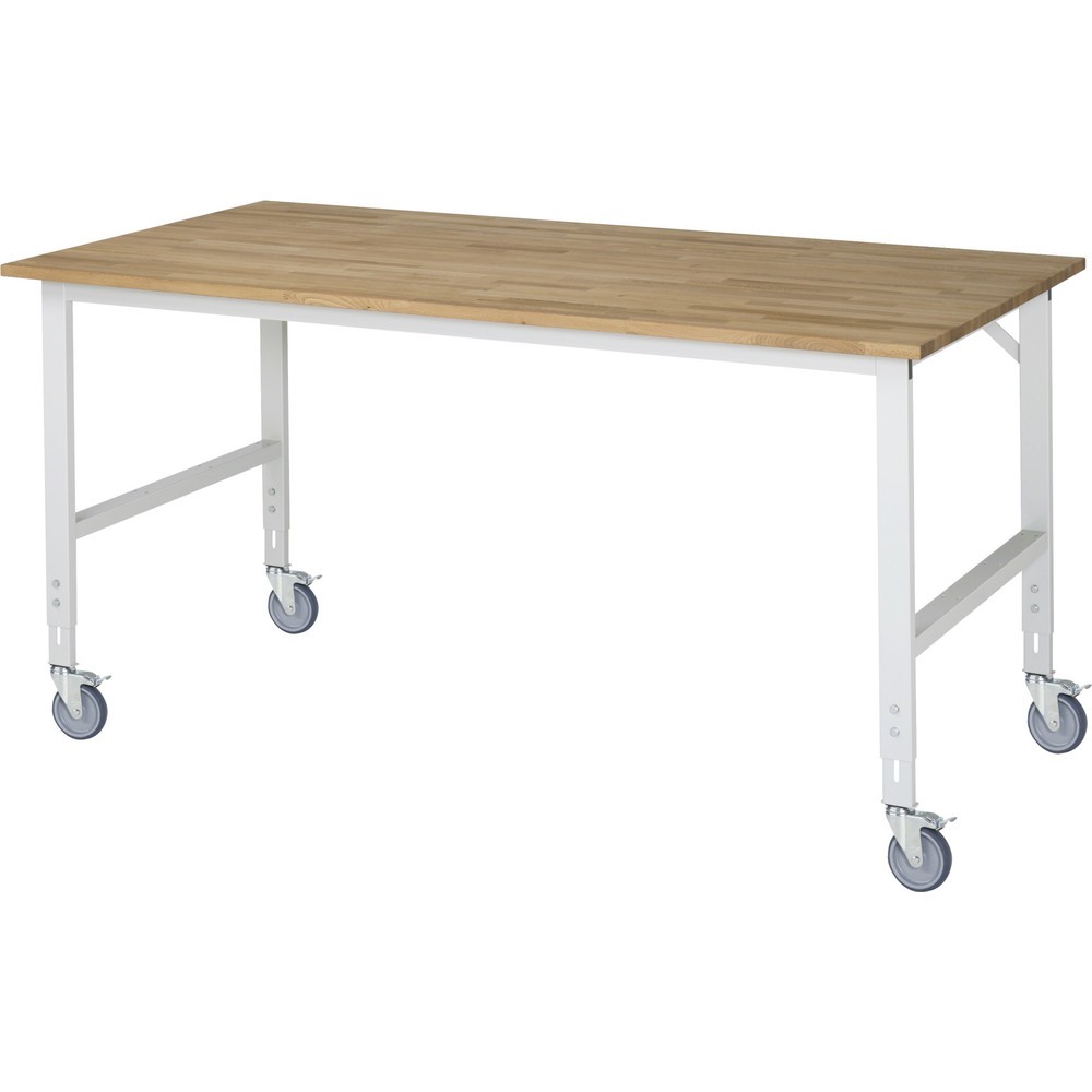 Produktabbildung Nr. 1: RAU höhenverstellbarer, mobiler Werktisch Serie TOM, Höhe 910-1.230 mm, BxT 2.500 x 1.000 mm, Arbeitplatte Buche-Massiv