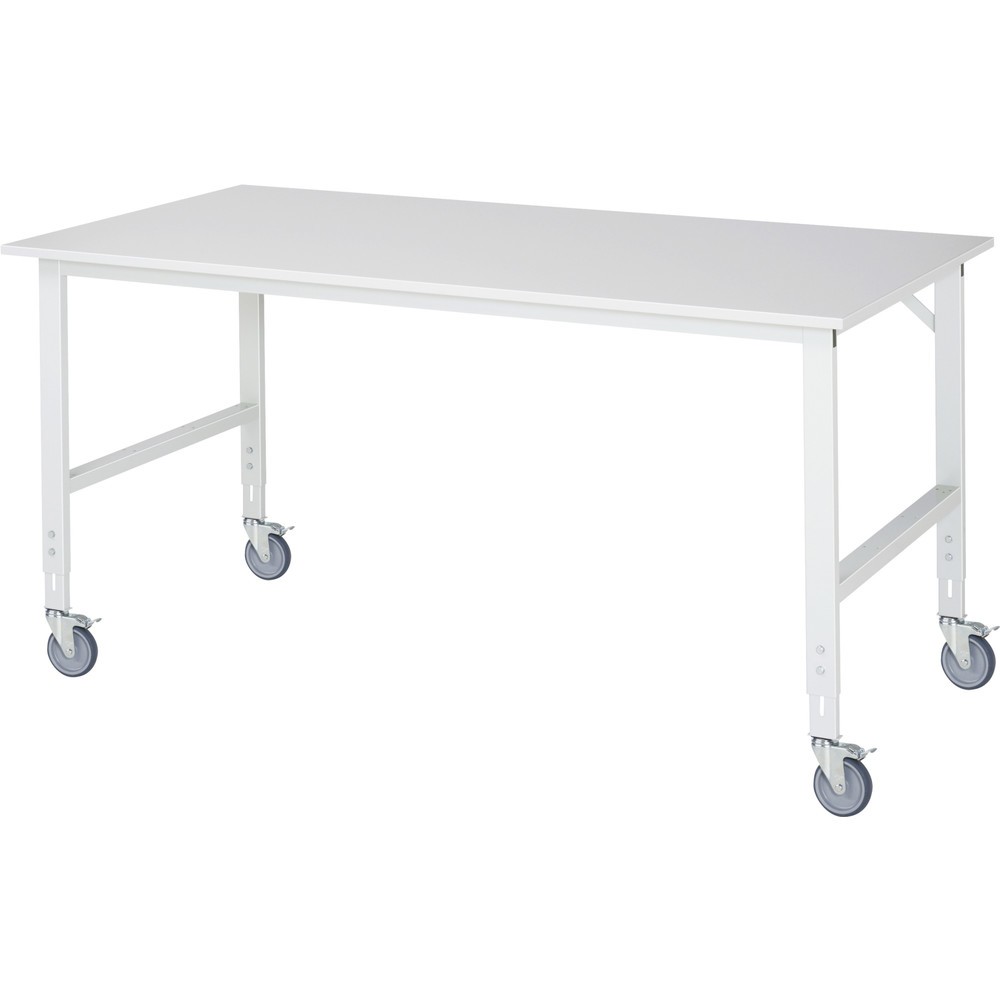 Produktabbildung Nr. 1: RAU höhenverstellbarer, mobiler Werktisch Serie TOM, Höhe 910-1.230 mm, BxT 2.500 x 1.000 mm, Arbeitplatte Melamin-Belag