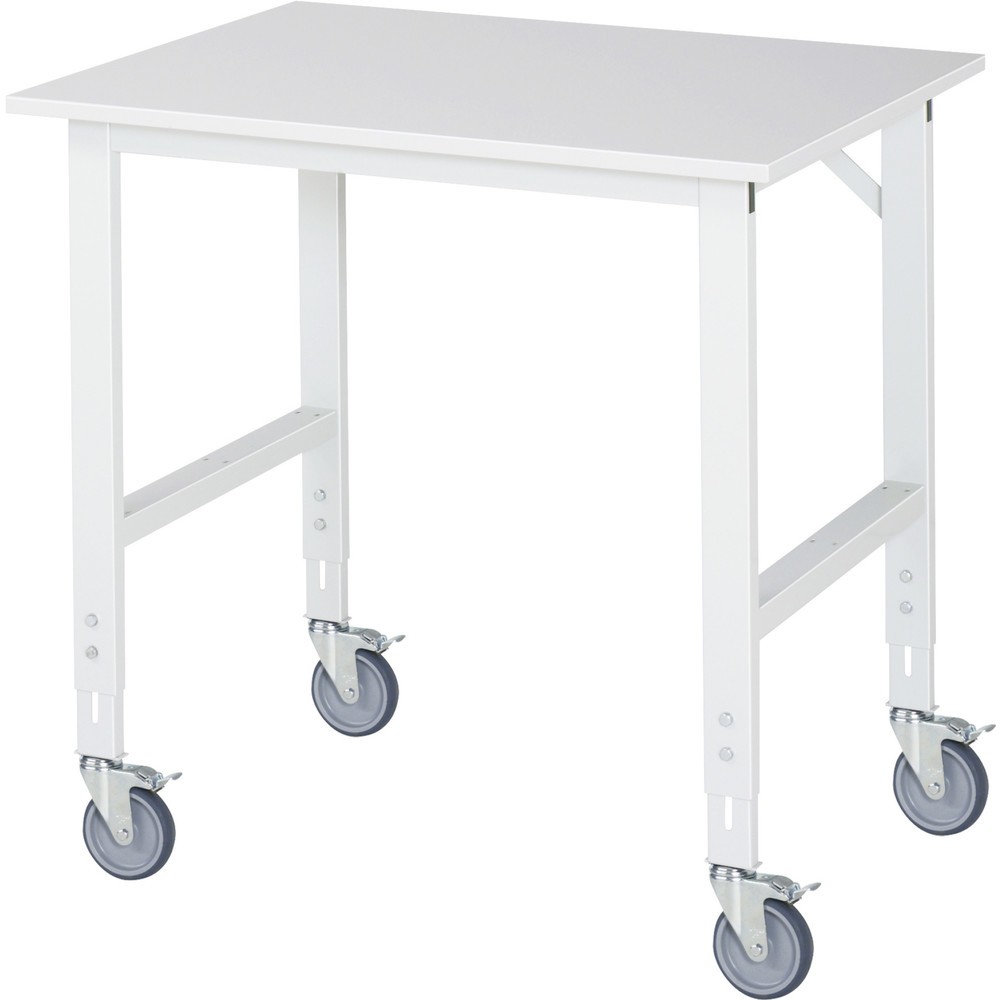 Produktabbildung Nr. 1: RAU höhenverstellbarer, mobiler Werktisch Serie TOM, Höhe 910-1.230 mm, BxT 1.000 x 800 mm, Arbeitplatte Melamin-Belag