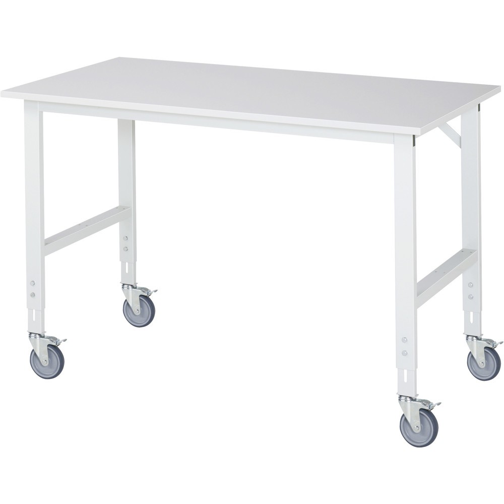 Produktabbildung Nr. 1: RAU höhenverstellbarer, mobiler Werktisch Serie TOM, Höhe 910-1.230 mm, BxT 1.500 x 800 mm, Arbeitplatte Melamin-Belag