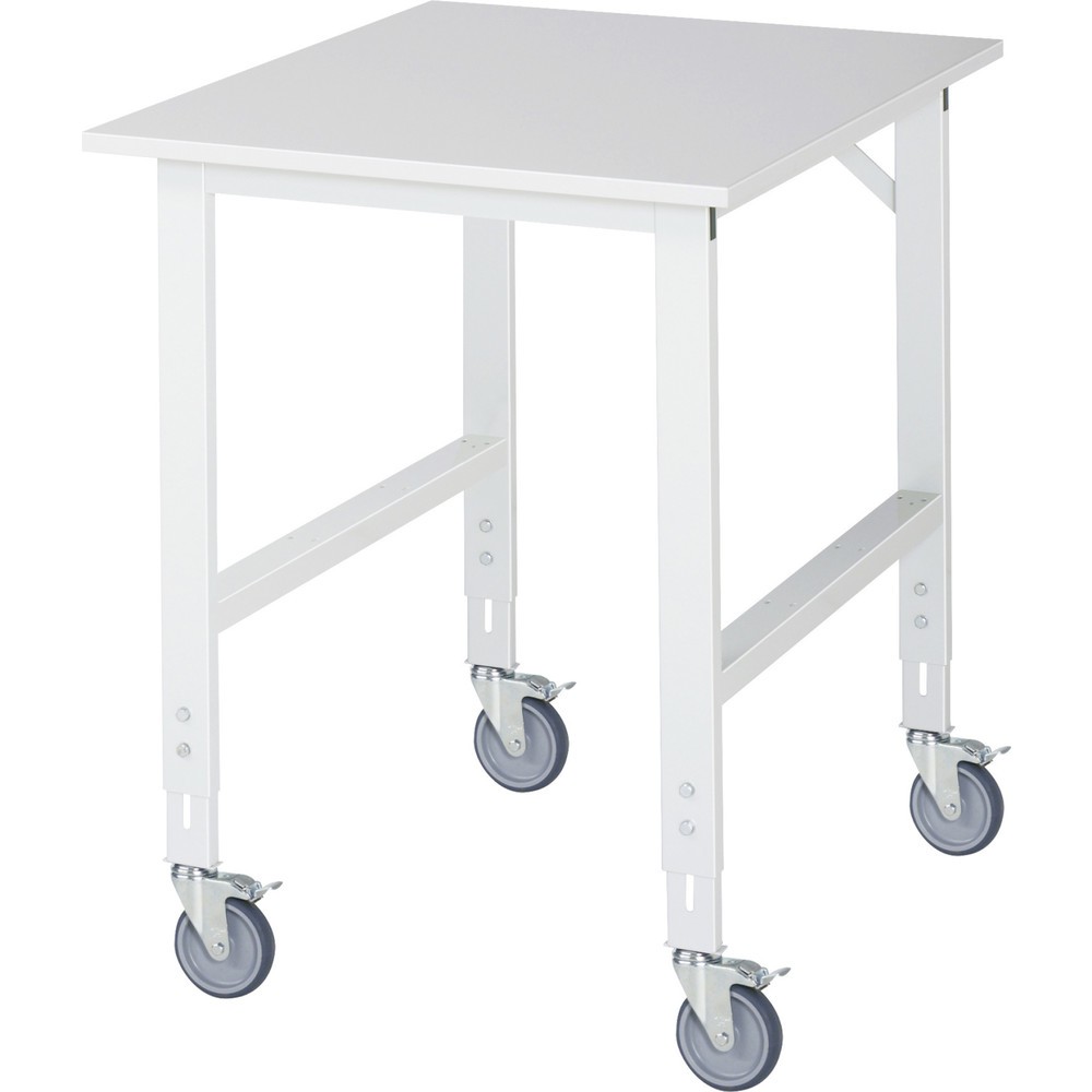 Produktabbildung Nr. 1: RAU höhenverstellbarer, mobiler Werktisch Serie TOM, Höhe 910-1.230 mm, BxT 750 x 1.000 mm, Arbeitplatte Melamin-Belag