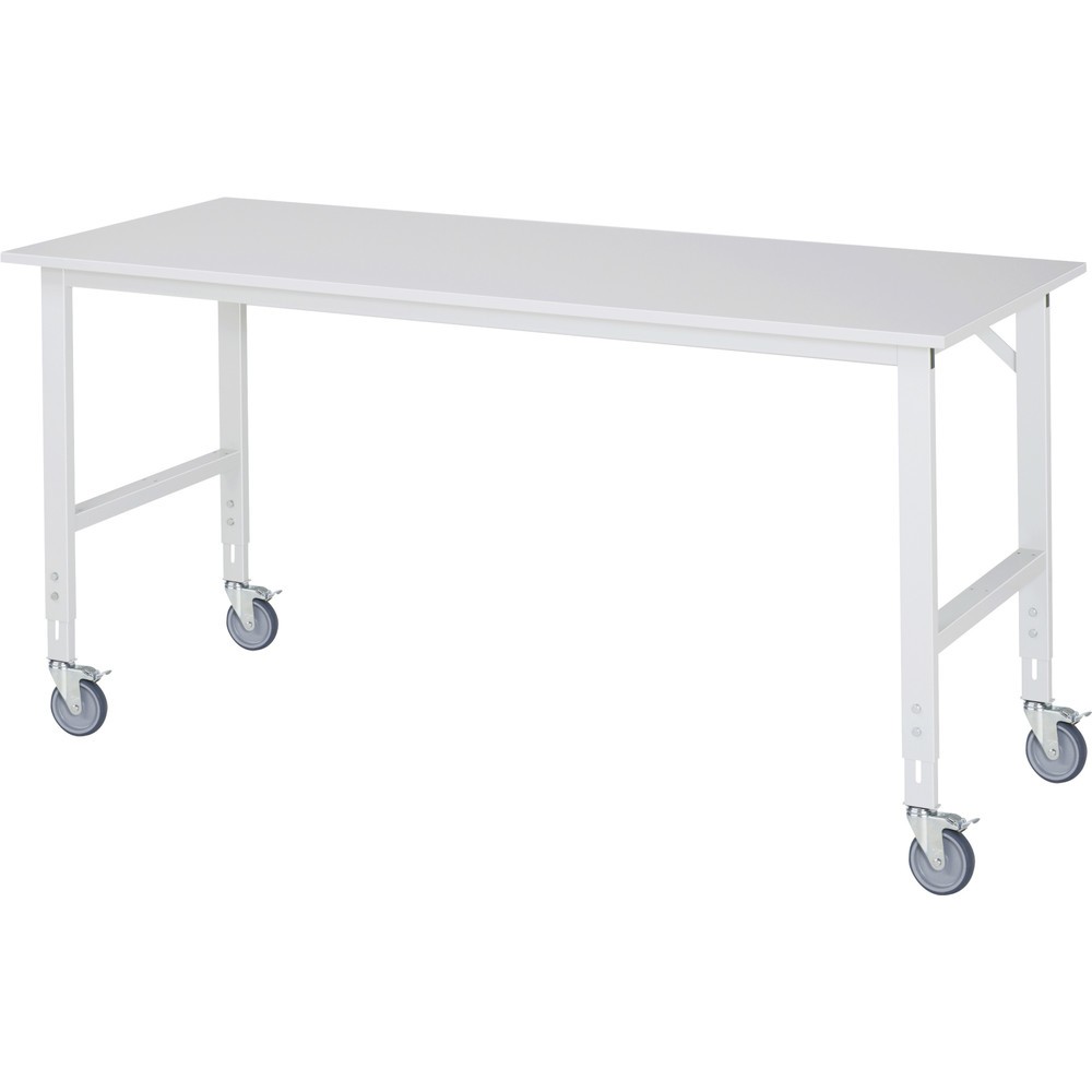 Produktabbildung Nr. 1: RAU höhenverstellbarer, mobiler Werktisch Serie TOM, Höhe 910-1.230 mm, BxT 2.000 x 800 mm, Arbeitplatte Melamin-Belag