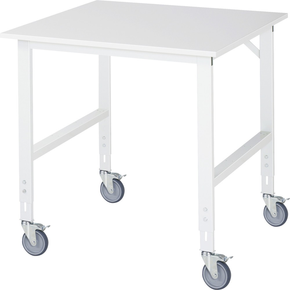Produktabbildung Nr. 1: RAU höhenverstellbarer, mobiler Werktisch Serie TOM, Höhe 910-1.230 mm, BxT 1.000 x 1.000 mm, Arbeitplatte Melamin-Belag
