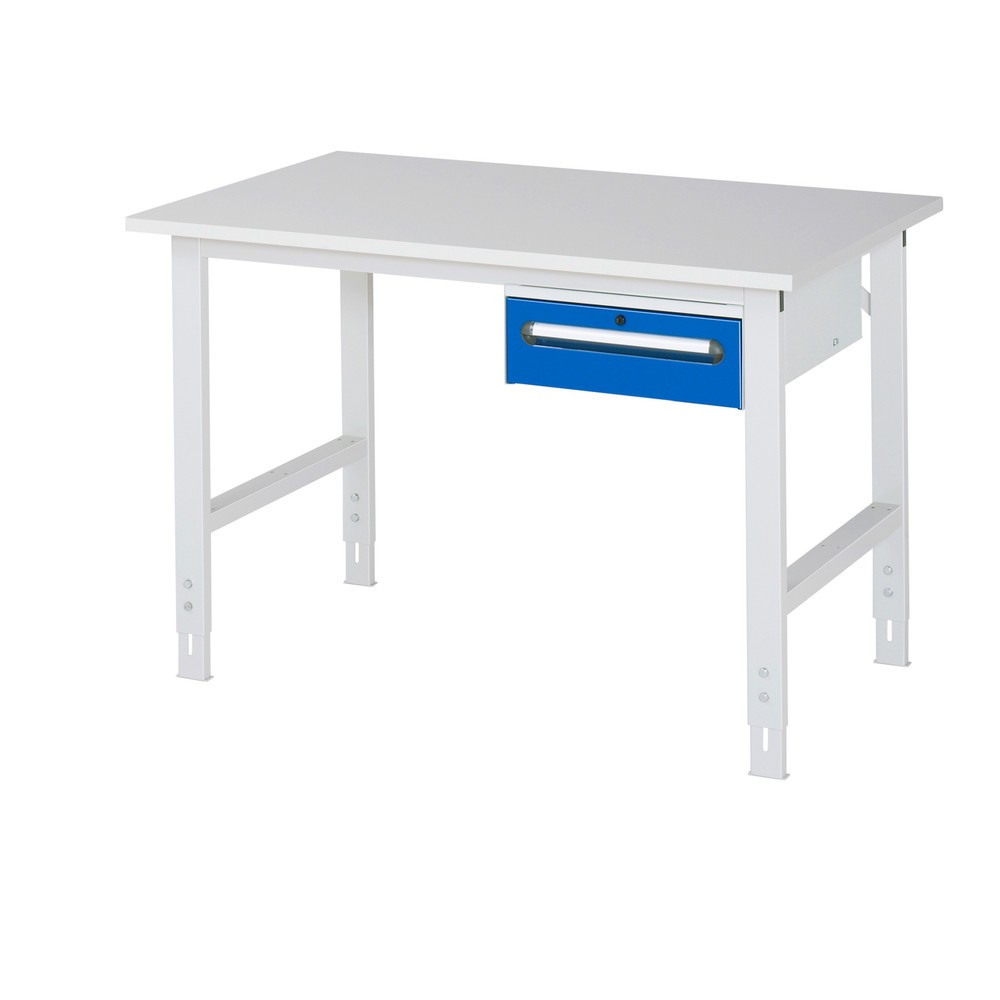 Produktabbildung Nr. 1: RAU höhenverstellbarer Werktisch Serie TOM, HxBxT 760-1.080 x 1.250 x 800 mm, 1 Schublade, Arbeitsplatte Melamin-Belag