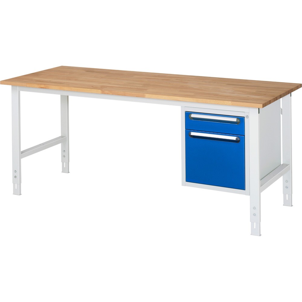 Produktabbildung Nr. 1: RAU höhenverstellbarer Werktisch Serie TOM, HxBxT 760-1.080 x 2.500 x 800 mm, 3 Schubladen, Arbeitsplatte Buche-Massiv