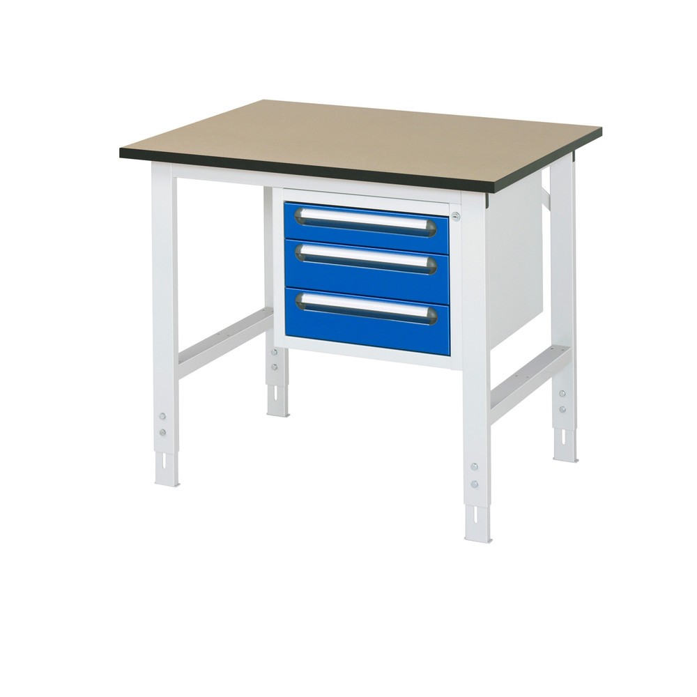 Produktabbildung Nr. 1: RAU höhenverstellbarer Werktisch Serie TOM, HxBxT 760-1.080 x 1.000 x 800 mm, 3 Schubladen, MDF Arbeitsplatte